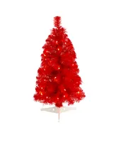 Red Artificial Christmas Tree with 35 Led Lights and 72 Bendable Branches, 2'