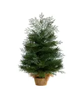 Artificial Christmas Tree in Burlap Base with 35 Warm Led Lights, 2'