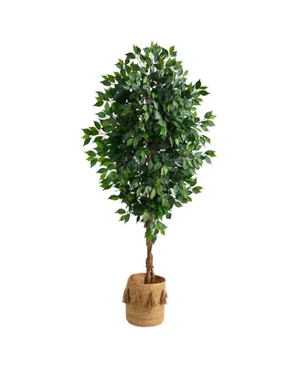 6' Ficus Artificial Tree with Natural Trunk in Planter with Tassels