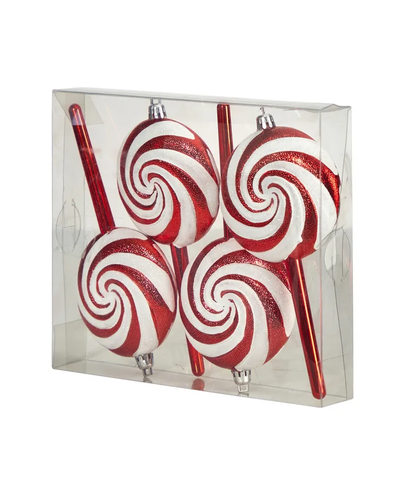 Candy Cane Lollipop 4 Piece Holiday Deluxe Christmas Shatterproof Ornament Set, 7'