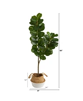 4.5' Fiddle Leaf Fig Artificial Tree in Boho Chic Planter