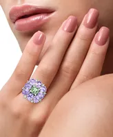 Effy Pink Amethyst (10-1/10 ct. t.w.) & Green Quartz (2-3/4 ct. t.w.) Flower Statement Ring Sterling Silver