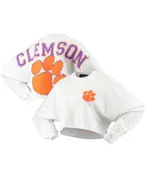 Women's White Clemson Tigers Raw Hem Cropped Long Sleeve T-shirt