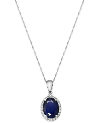 Sapphire and White Sapphire (2-1/4 ct. t.w.) Oval Pendant Necklace in 10k White Gold