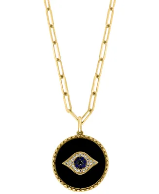 Effy Onyx, Sapphire (1/20 ct. t.w.) & Diamond (1/10 ct. t.w.) Evil Eye 18" Pendant Necklace in 14k Gold