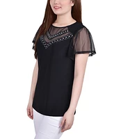 Petite Studded Short Flutter Sleeve Top