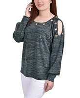 Petite Long Sleeve Shoulder Cutout Tunic Top