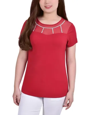 Ny Collection Petite Short Sleeve Crepe Knit Top