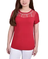 Ny Collection Petite Short Sleeve Crepe Knit Top