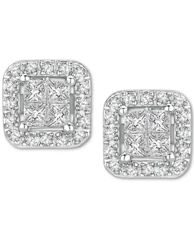 Diamond Princess Quad Halo Stud Earrings (1/2 ct. t.w.) in 14k White Gold