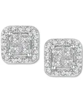 Diamond Princess Quad Halo Stud Earrings (1/2 ct. t.w.) in 14k White Gold