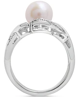 Cultured Freshwater Pearl (8mm) & Diamond Accent Ring in Sterling Silver