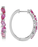 Lab-Grown Ruby (1-1/3 ct. t.w.) & Lab-Grown Pink Sapphire (2 ct. t.w.) Small Hoop Earrings in Sterling Silver, 1"