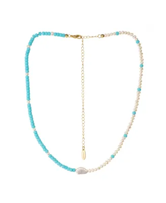 Ettika Easy Beach Day Turquoise And Pearl Necklace - Gold