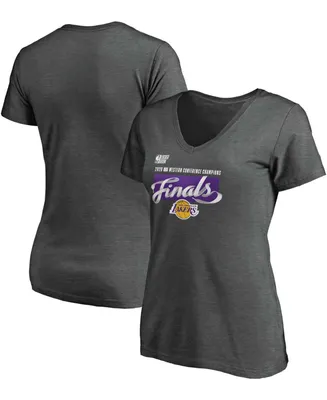 Women's Heathered Charcoal Los Angeles Lakers 2020 Western Conference Champions Locker Room V-Neck T-shirt