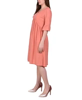 Ny Collection Petite Elbow Sleeve Swiss Dot Empire Dress