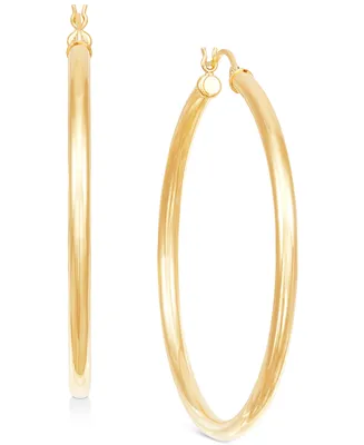 Polished Tube Round Hoop Earrings in 14k Gold, 50mm