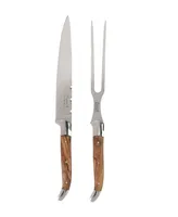 French Home Laguiole Olivewood Carving Knife and Fork Set.