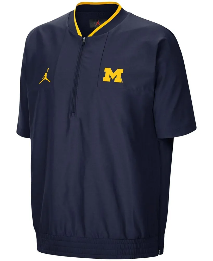 Men's Navy Michigan Wolverines 2021 Coaches Short Sleeve Quarter-Zip Jacket