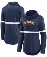 Women's Navy Milwaukee Brewers Club Lettering Fashion Pullover Performance Sweatshirt