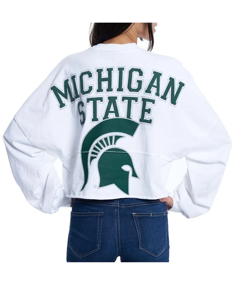Women's White Michigan State Spartans Raw Hem Cropped Long Sleeve T-shirt