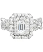 Diamond Emerald-Cut Double Halo Engagement Ring (2 ct. t.w.) in 14k White Gold