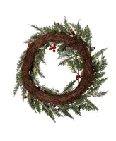 Kurt Adler 20" Unlit Flocked Rattan Wreath with Berries