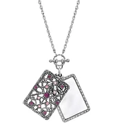 2028 Silver Tone Purple Stone Rectangle Mirror Pendant Necklace