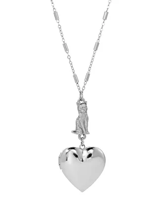 2028 Heart Cat Necklace - Silver