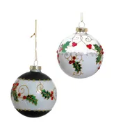 Kurt Adler 80 Mm Holly Leaves and Berries Glass Ball Ornaments 6 Piece Set