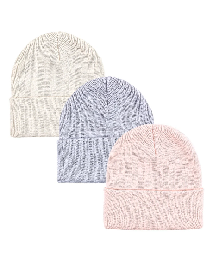 Baby Girls Knit Cuffed Beanie, Pack of 3