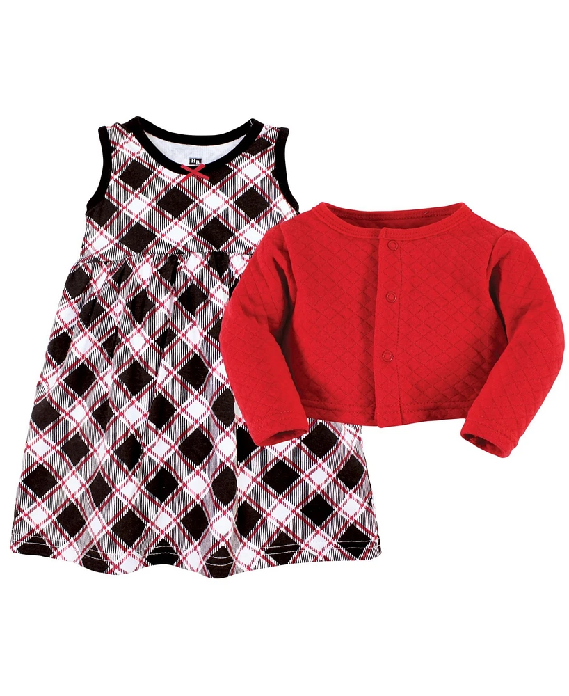 Hudson Baby Toddler Girls Quilted Cardigan and Dress 2pck, Black Red Plaid