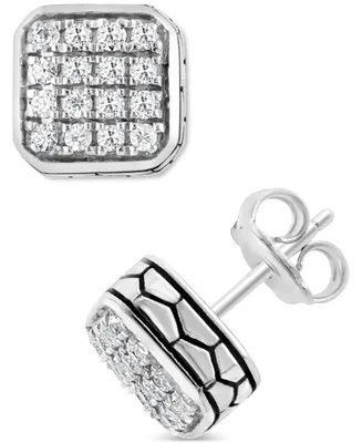 Effy Men's White Sapphire Square Cluster Stud Earrings (5/8 ct. t.w.) in Sterling Silver