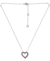 Giani Bernini Lab-Grown Ruby & Cubic Zirconia Heart Pendant Necklace in Sterling Silver, 16" + 2" extender, Created for Macy's