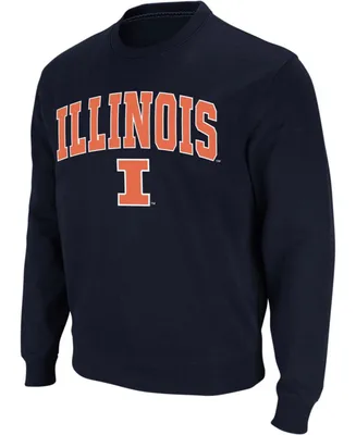 Men's Navy Illinois Fighting Illini Arch Logo Crew Neck Sweatshirt