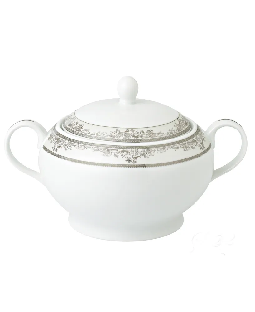 Lorren Home Trends La Luna Collection New Bone China Soup Tureen and Lid, Juliette Design - Silver