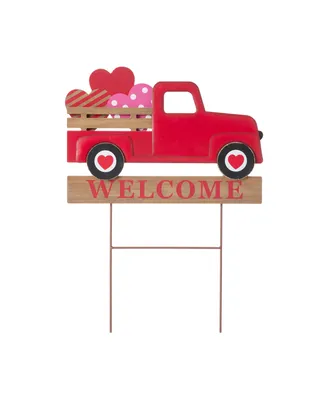 Glitzhome 24" Metal and Wooden Valentine's Truck Yard Stake or Hanging Sign