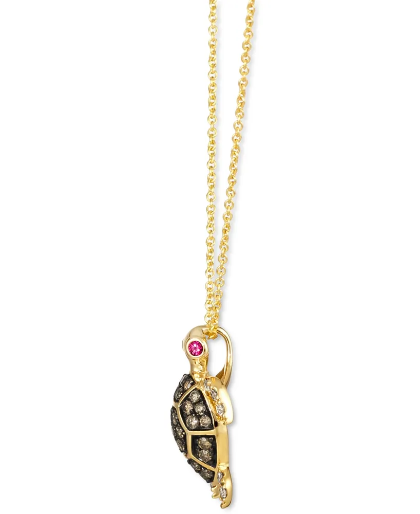 Le Vian Diamond (3/8 ct. t.w.) & Passion Ruby (1/20 ct. t.w.) Turtle Pendant Necklace in 14k Gold, 18" + 2" extender