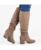 Journee Collection Women's Leeda Wide Calf Lace Up Detail Knee High Boots