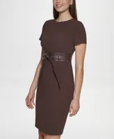 Calvin Klein Solid Faux-Leather Tie-Waist Sheath Dress