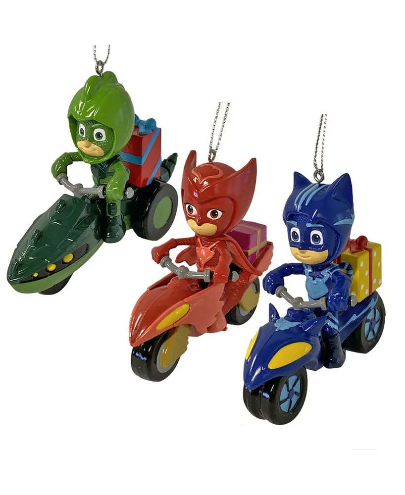 Kurt Adler 3.25" Pj Masks with Vehicle Ornament 3 Piece Set