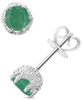 Sapphire Beaded Frame Stud Earrings (1-1/5 ct. t.w.) Sterling Silver (Also Emerald & Ruby)