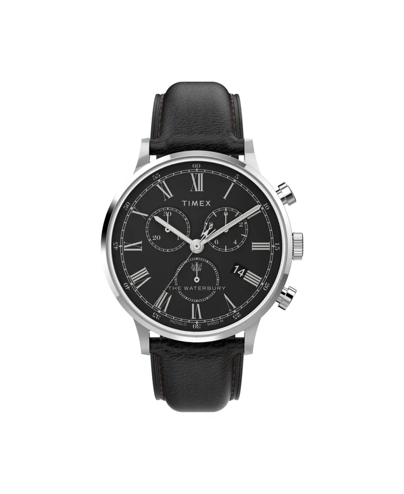 Timex Men's Waterbury Black Leather Strap Watch 40 mm