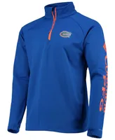 Men's Royal Florida Gators Terminal Tackle Fleece Raglan Omni-Shade Quarter-Zip Jacket