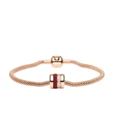 Bering Women's Classic Red Stainess Steel Milanese Mesh Bracelet Watch 31mm and Rose Gold-Tone Crystal Accent Bead Bracelet Gift Box Set