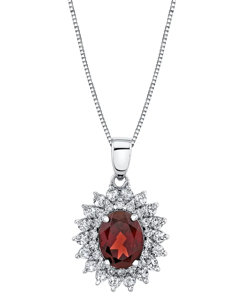 Rhodolite Garnet (2-1/10 ct. t.w.) & White Topaz (1-1/4 ct. t.w.) Halo 18" Pendant Necklace in Sterling Silver