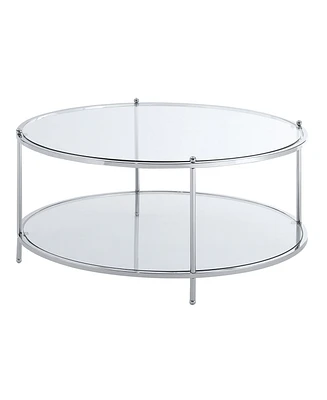 Convenience Concepts Royal Crest Round Glass Coffee Table, Clear Glass Chrome Frame 2 Tier