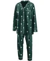 Women's Green Michigan State Spartans Long Sleeve Button-Up Shirt and Pants Sleep Set