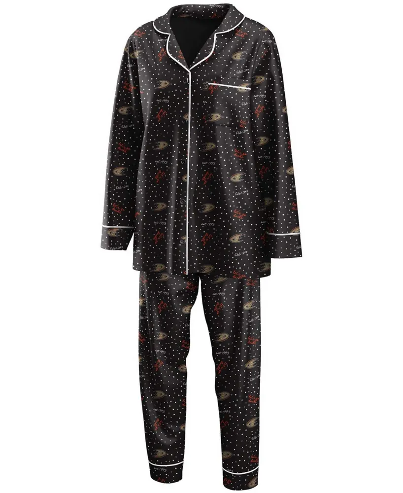 Women's Black Anaheim Ducks Long Sleeve Button-Up Shirt and Pants Sleep Set