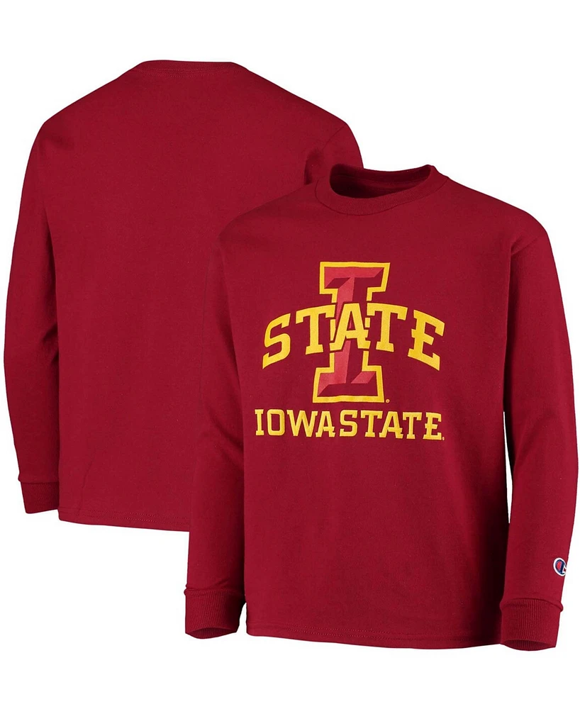 Big Boys and Girls Cardinal Iowa State Cyclones Lockup Long Sleeve T-shirt